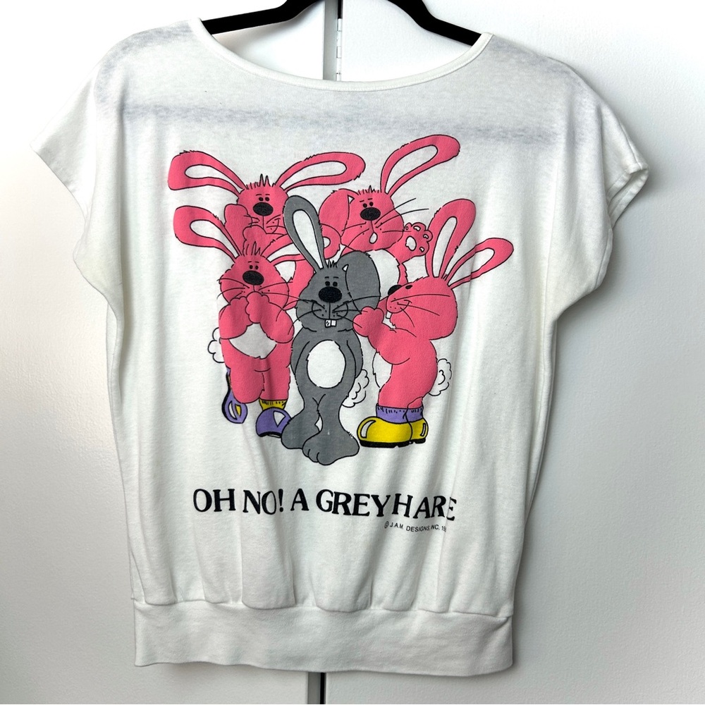 Vintage B.J. Frog Jam Designs 1986 Gray Hare Cartoon Top.